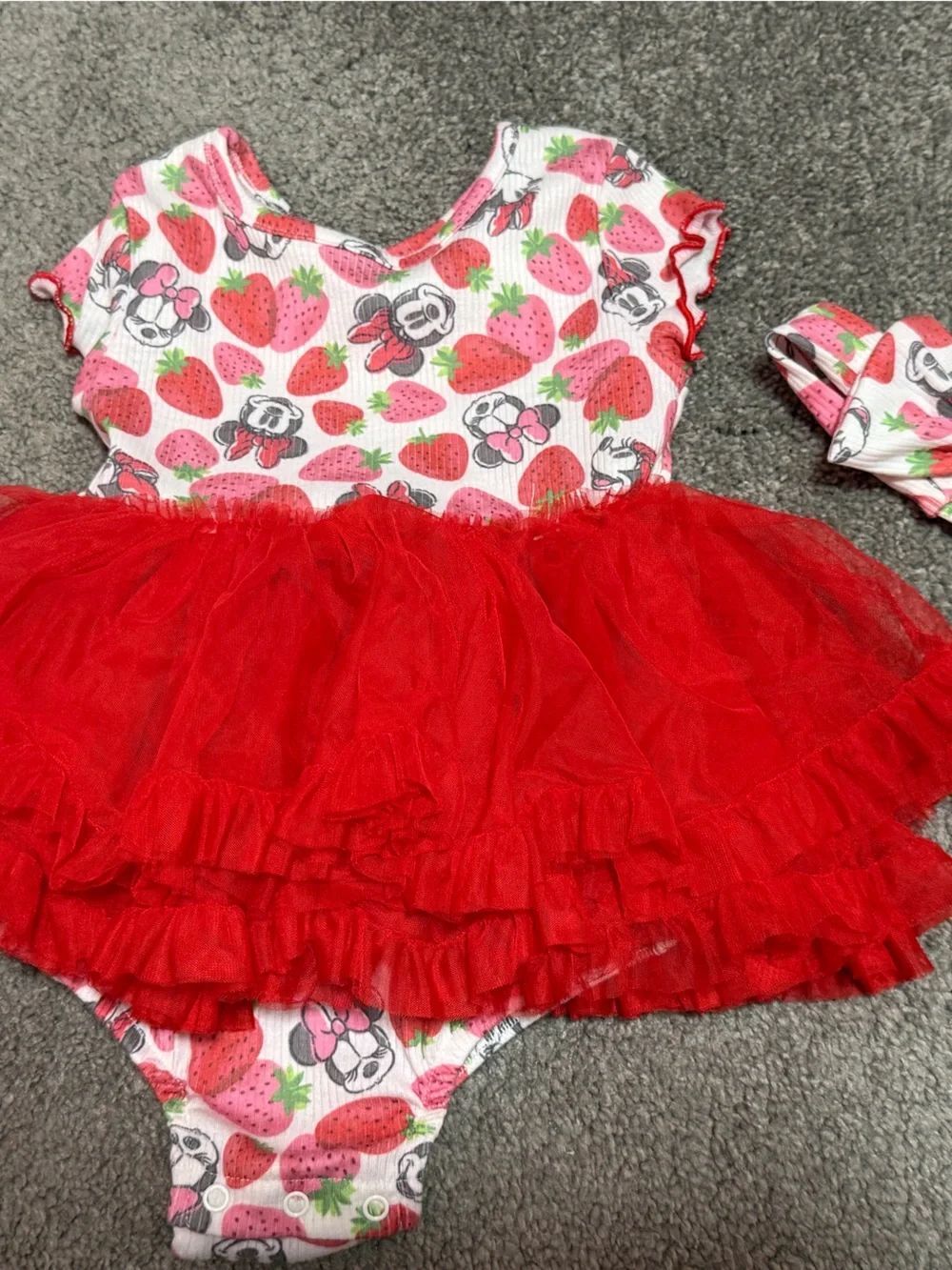 Disney Baby Minnie Mouse Strawberry Bodysuit Tutu Dress and Bow Size 24 Month